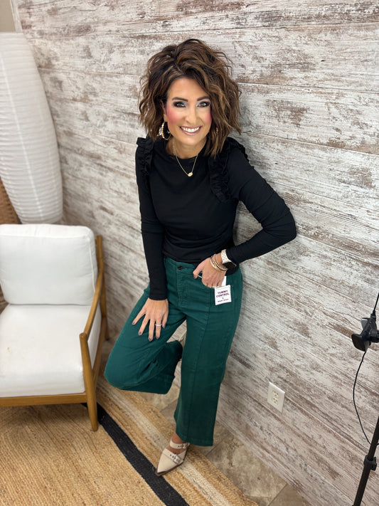 Risen Hunter Green Tummy Control Wide Pants RDP5687HD