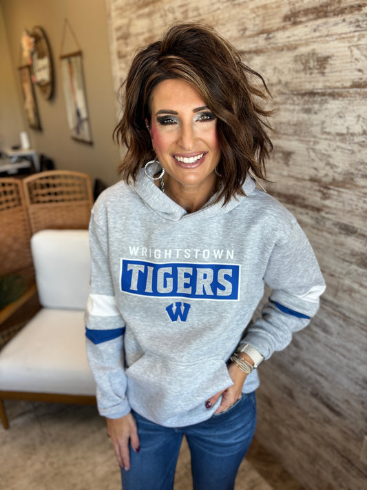 Wrightstown Tigers Royal and White Stripe Pennant Hoodie ~ Unisex