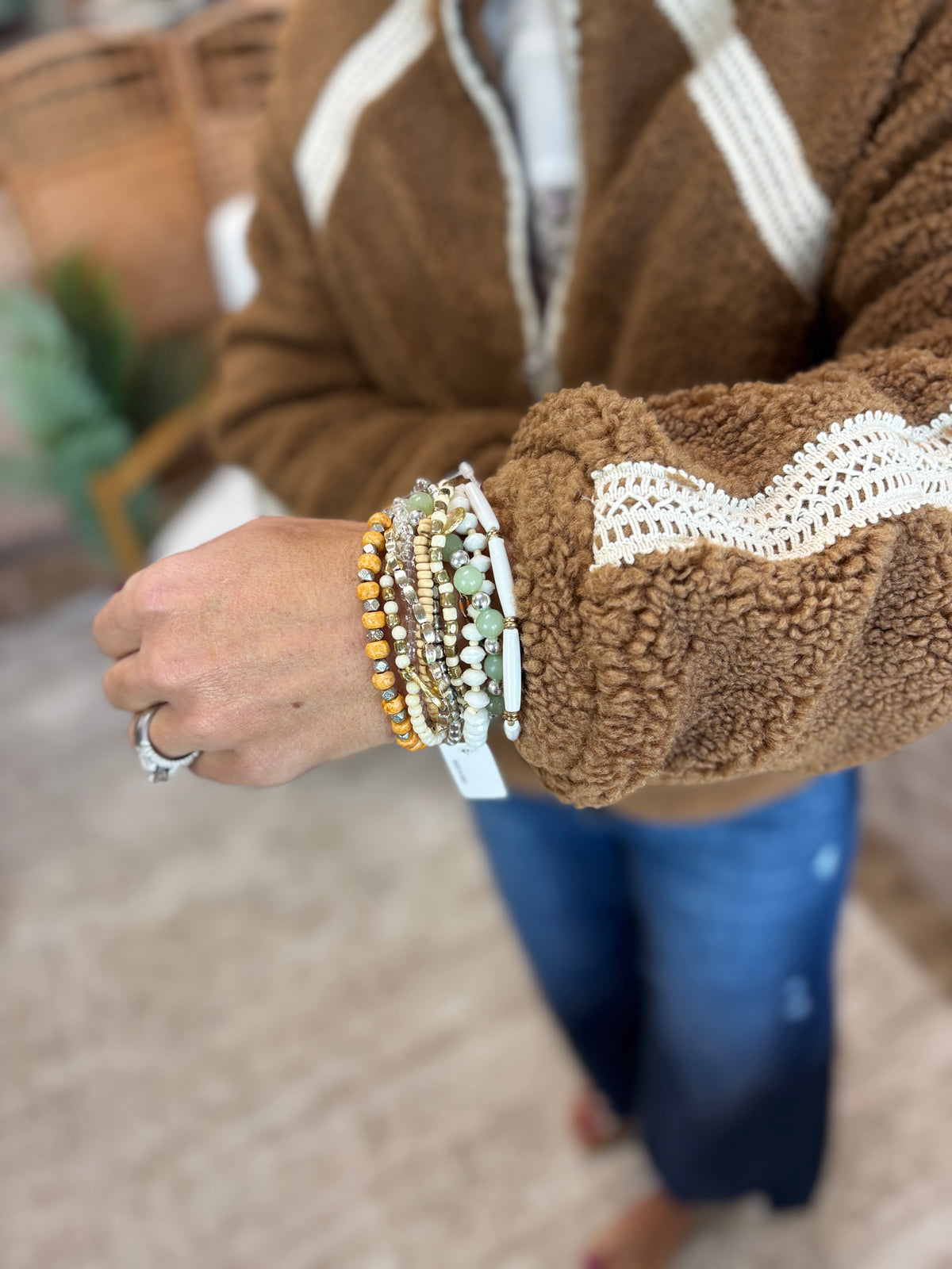 Boho Coin Charm Beaded Bracelet Stack Set