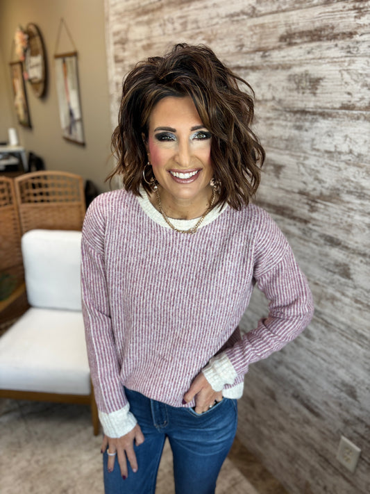 Berry Rib Textured Sweater