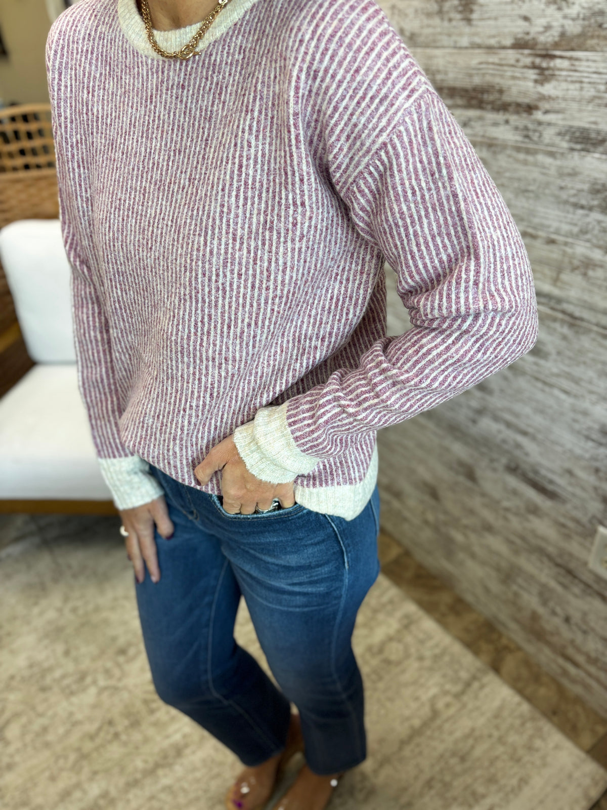Berry Rib Textured Sweater