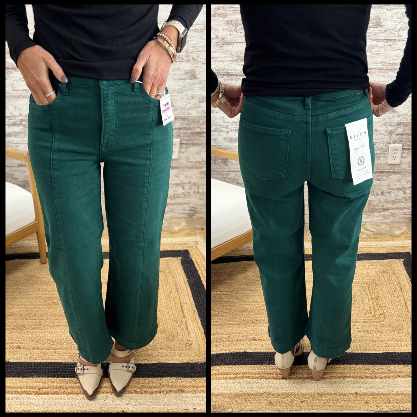 Risen Hunter Green Tummy Control Wide Pants RDP5687HD