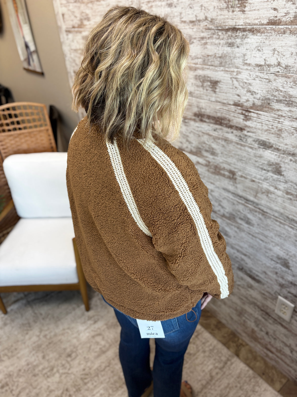 Brown/Cream Crochet Trim Fleece Jacket
