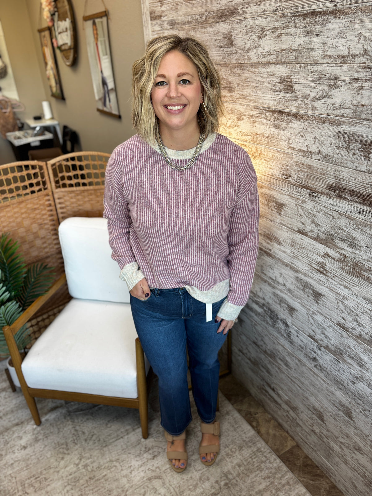 Berry Rib Textured Sweater