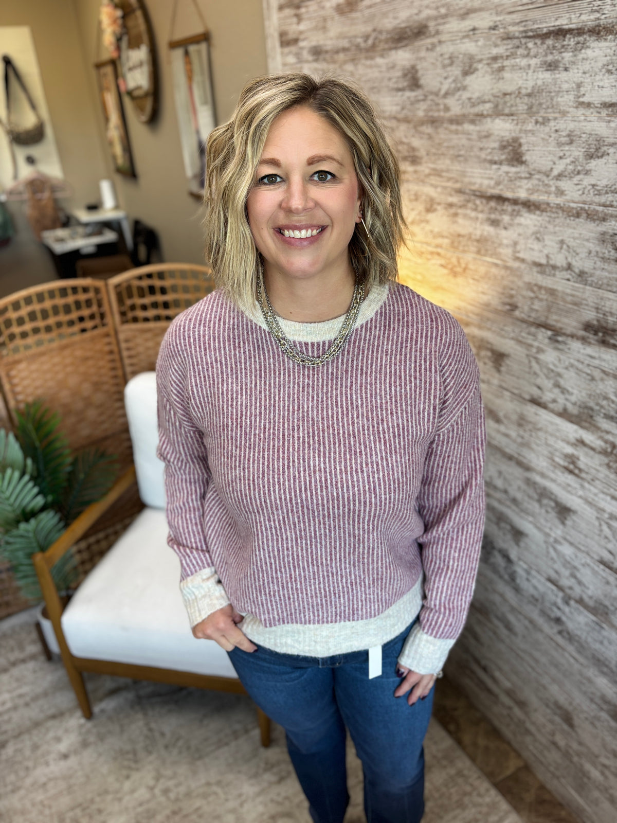 Berry Rib Textured Sweater
