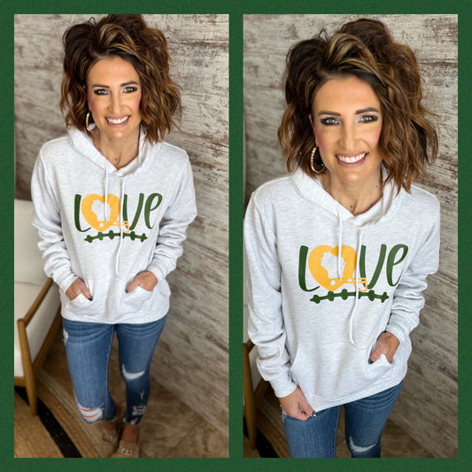 LOVE Packer Football Bella Ash Soft Hoodie