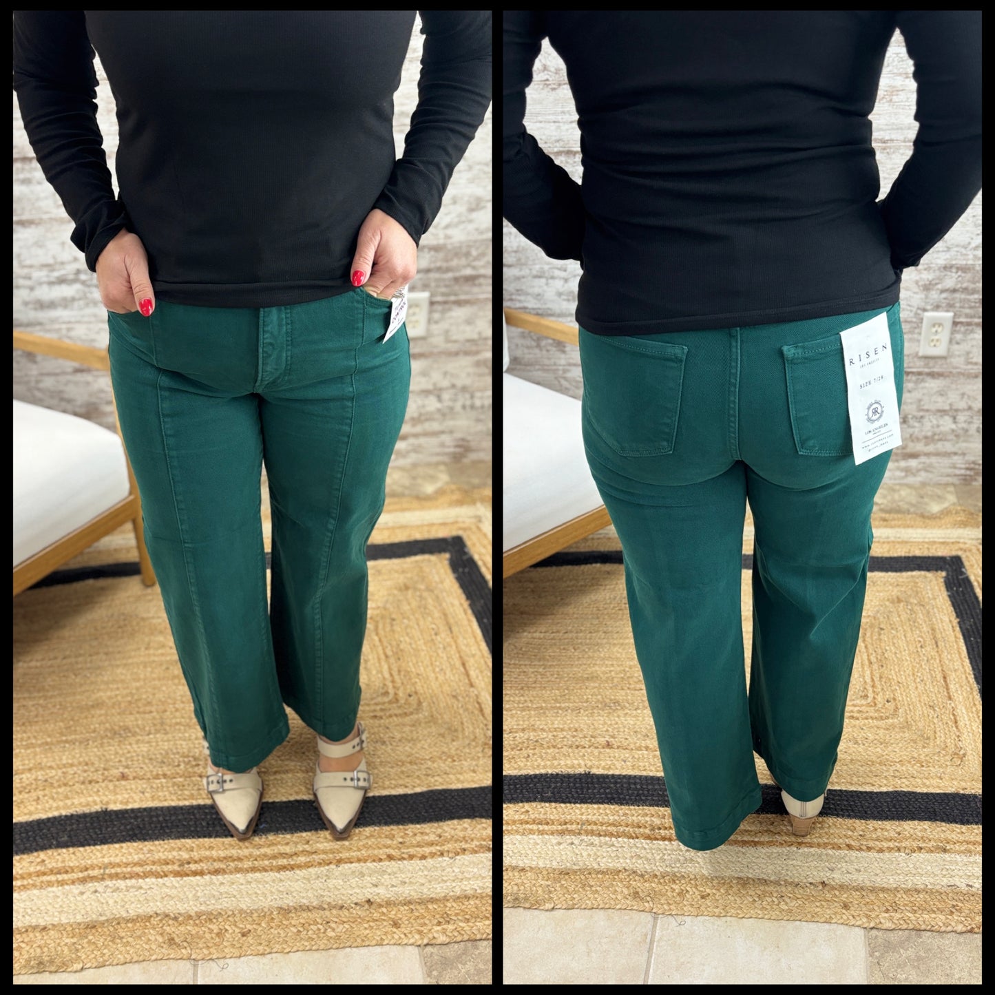 Risen Hunter Green Tummy Control Wide Pants RDP5687HD
