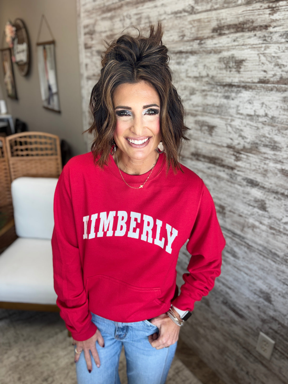 Kimberly Red Port & Company Kangaroo Pocket Crew  ~ Adult/Youth