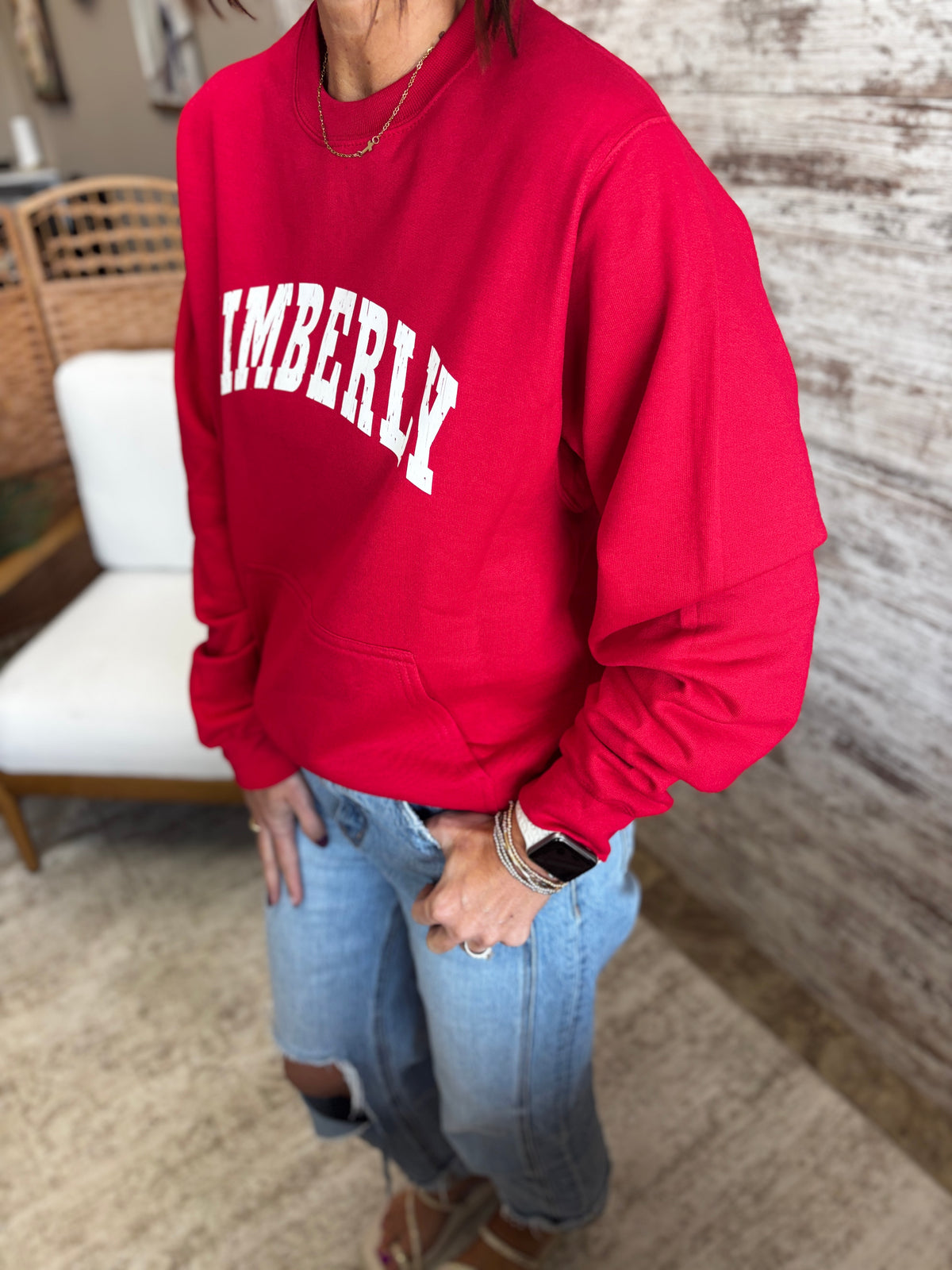 Kimberly Red Port & Company Kangaroo Pocket Crew  ~ Adult/Youth