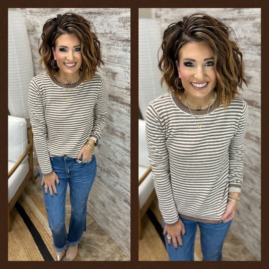 Mocha Striped Knit Pullover