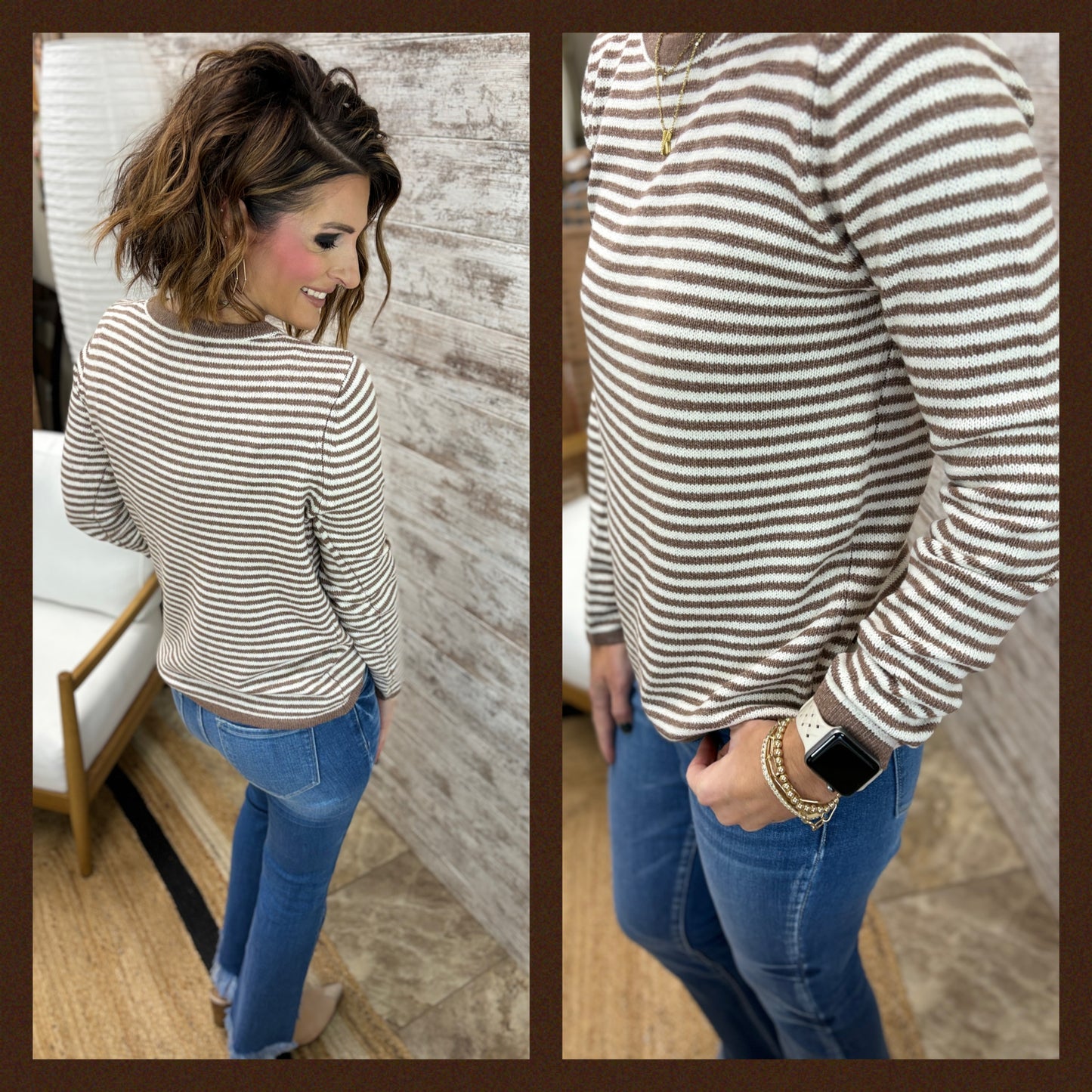 Mocha Striped Knit Pullover