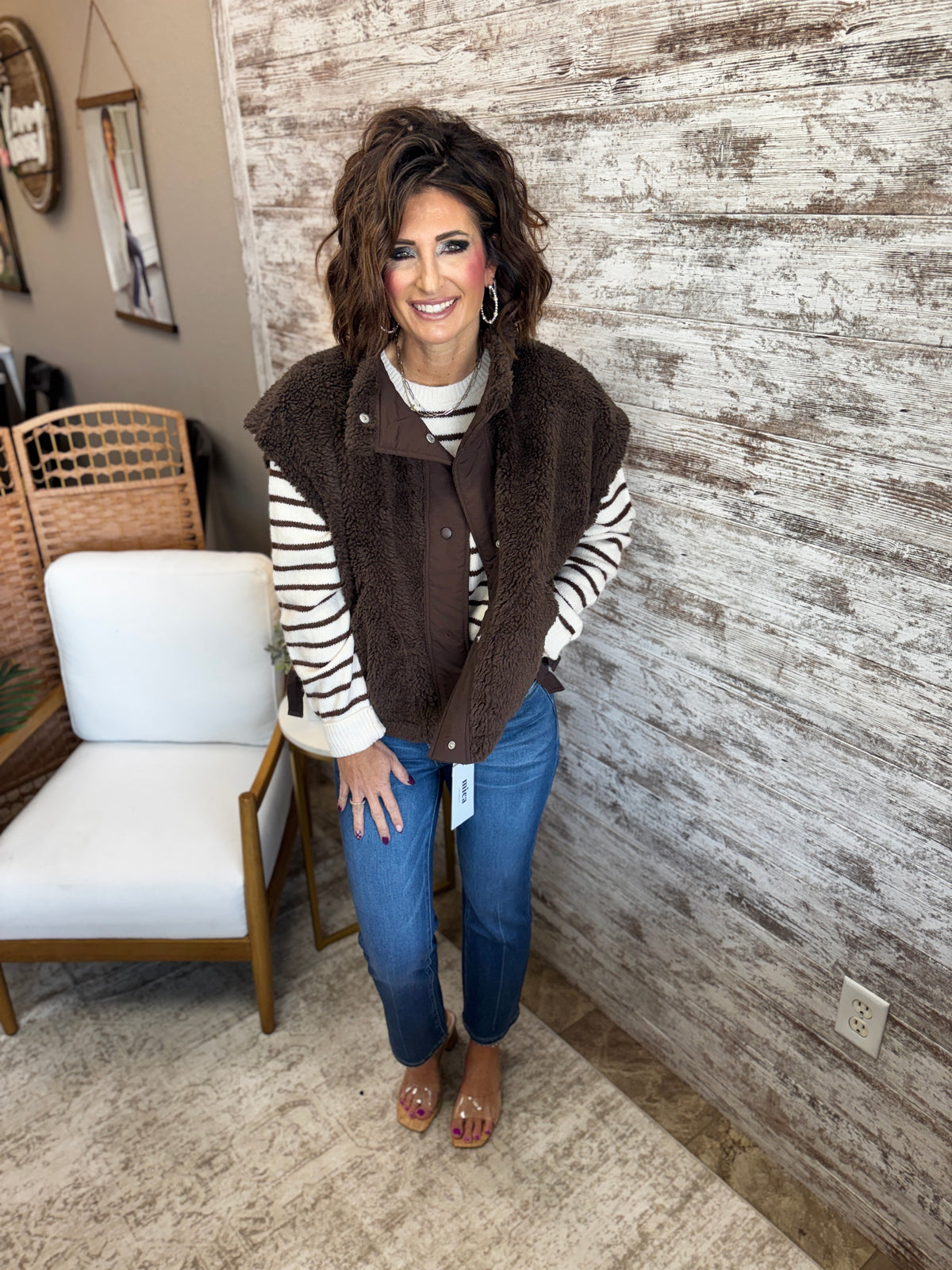 Brown Sherpa Tie Vest