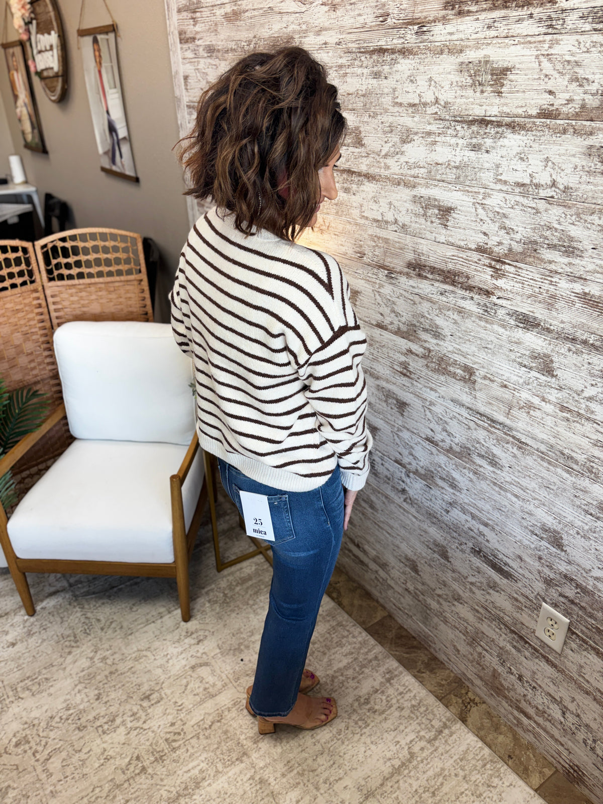 Brown Striped Crewneck Sweater
