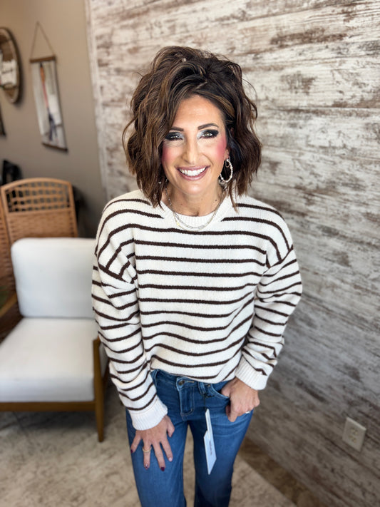 Brown Striped Crewneck Sweater