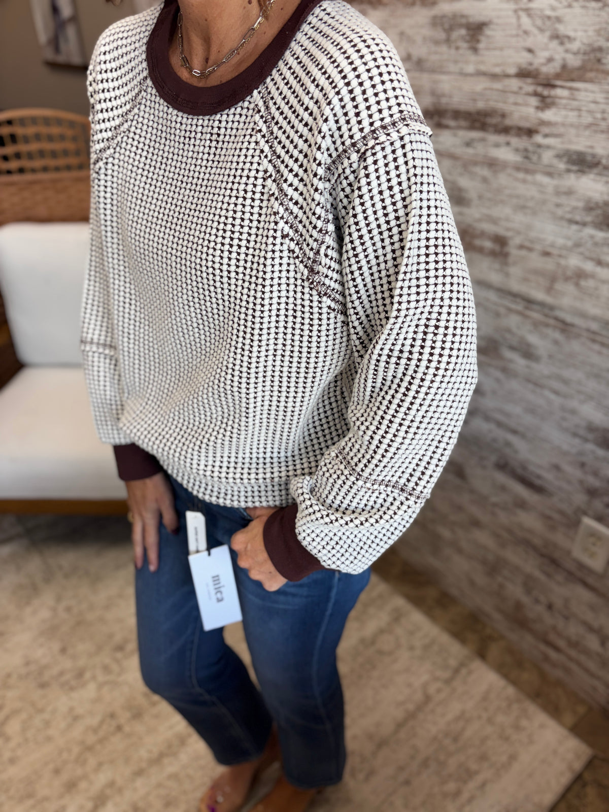 Chocolate Waffle Knit Pullover
