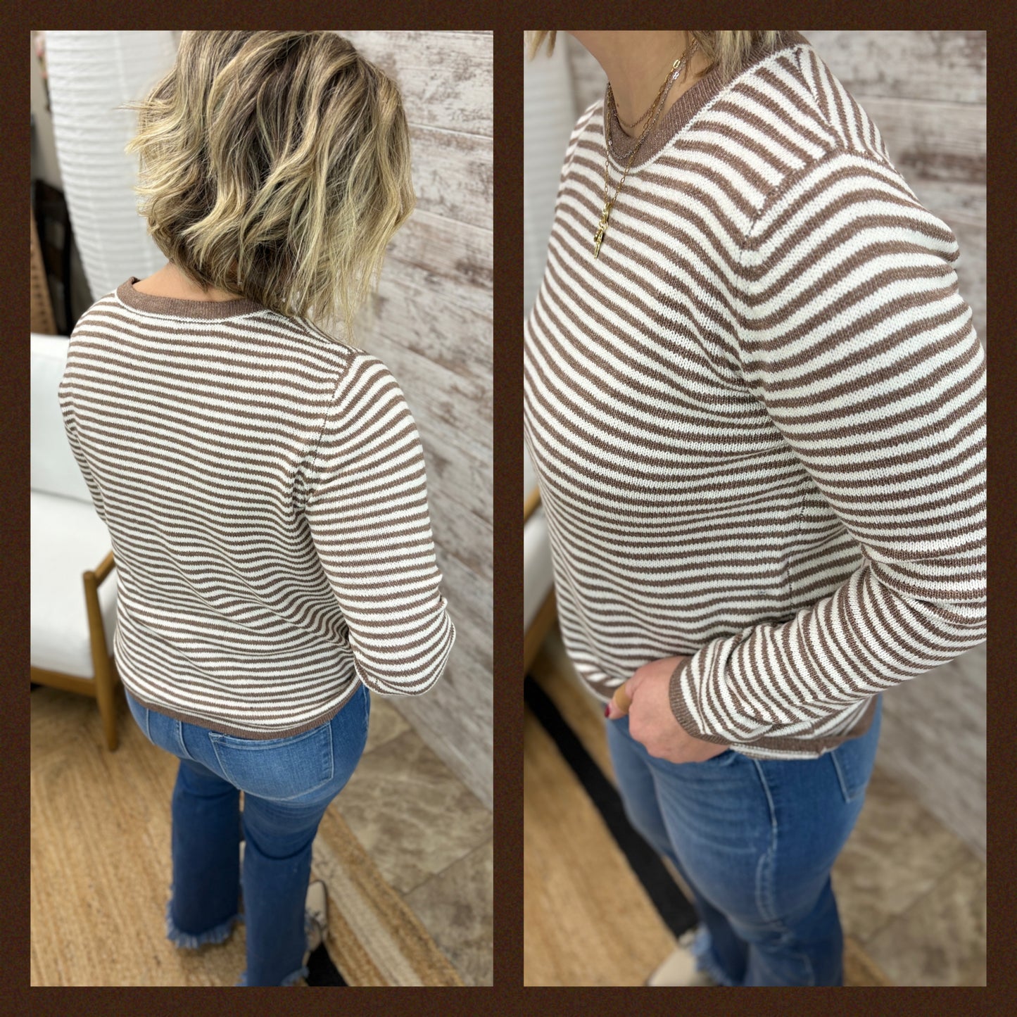 Mocha Striped Knit Pullover