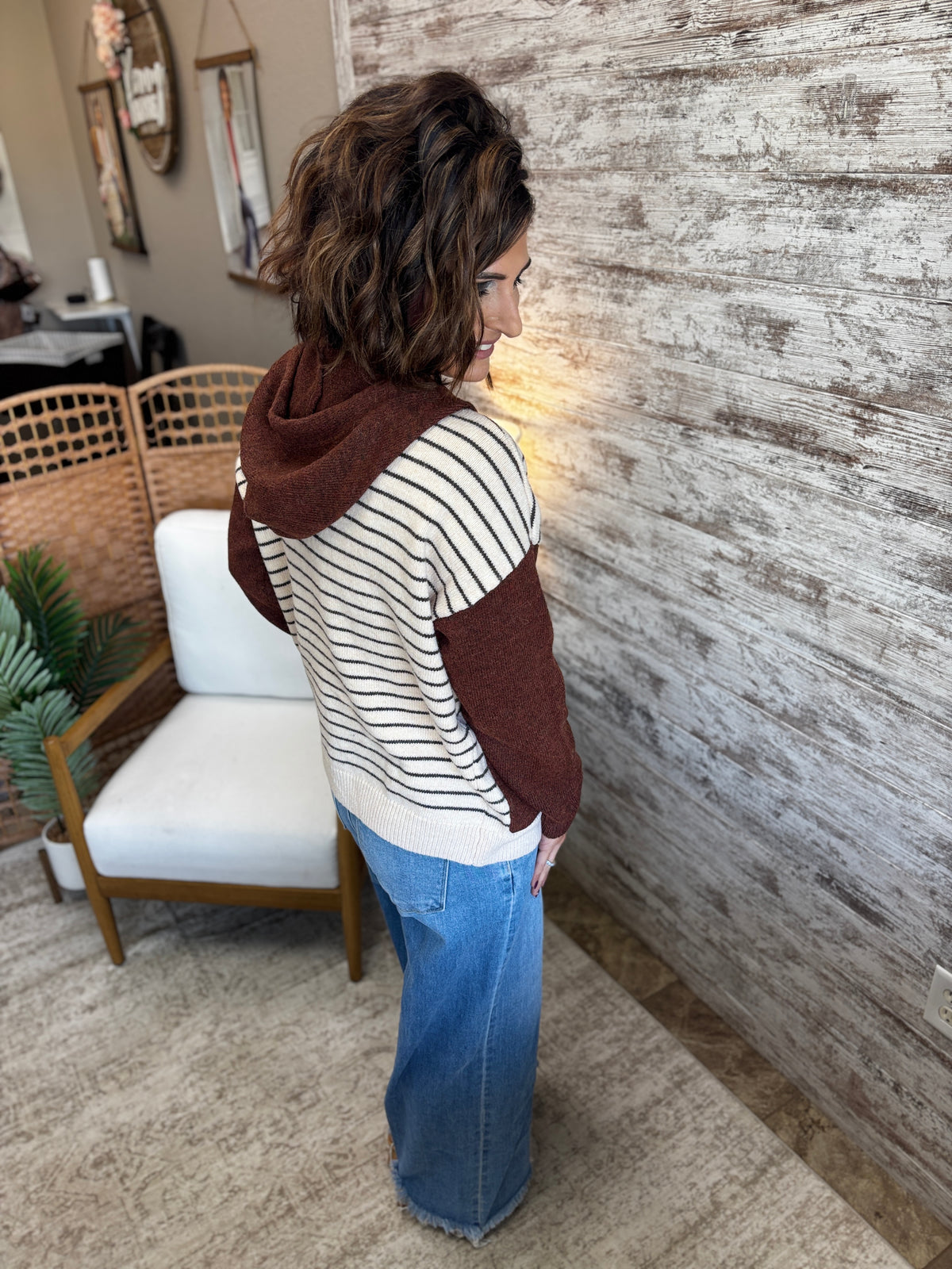 Oatmeal Color Blocked Button Down Hoodie Cardigan