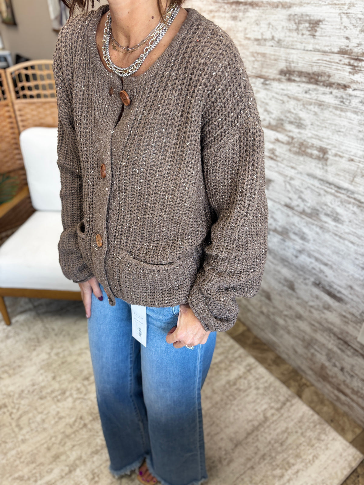 Brown Button Down Chunky Knit Cardigan