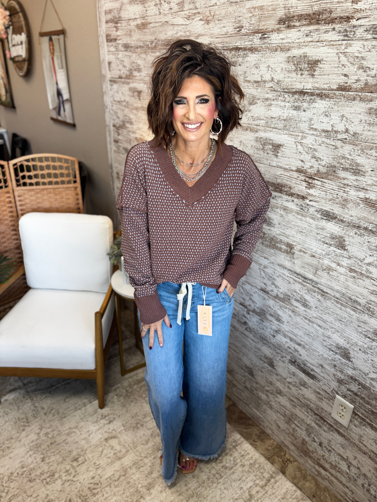 Brown V Neck Sweater
