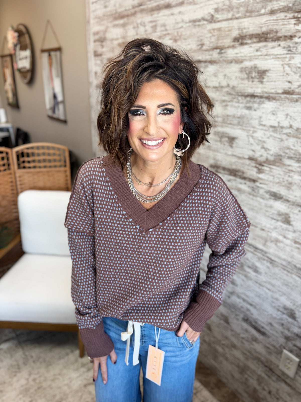 Brown V Neck Sweater