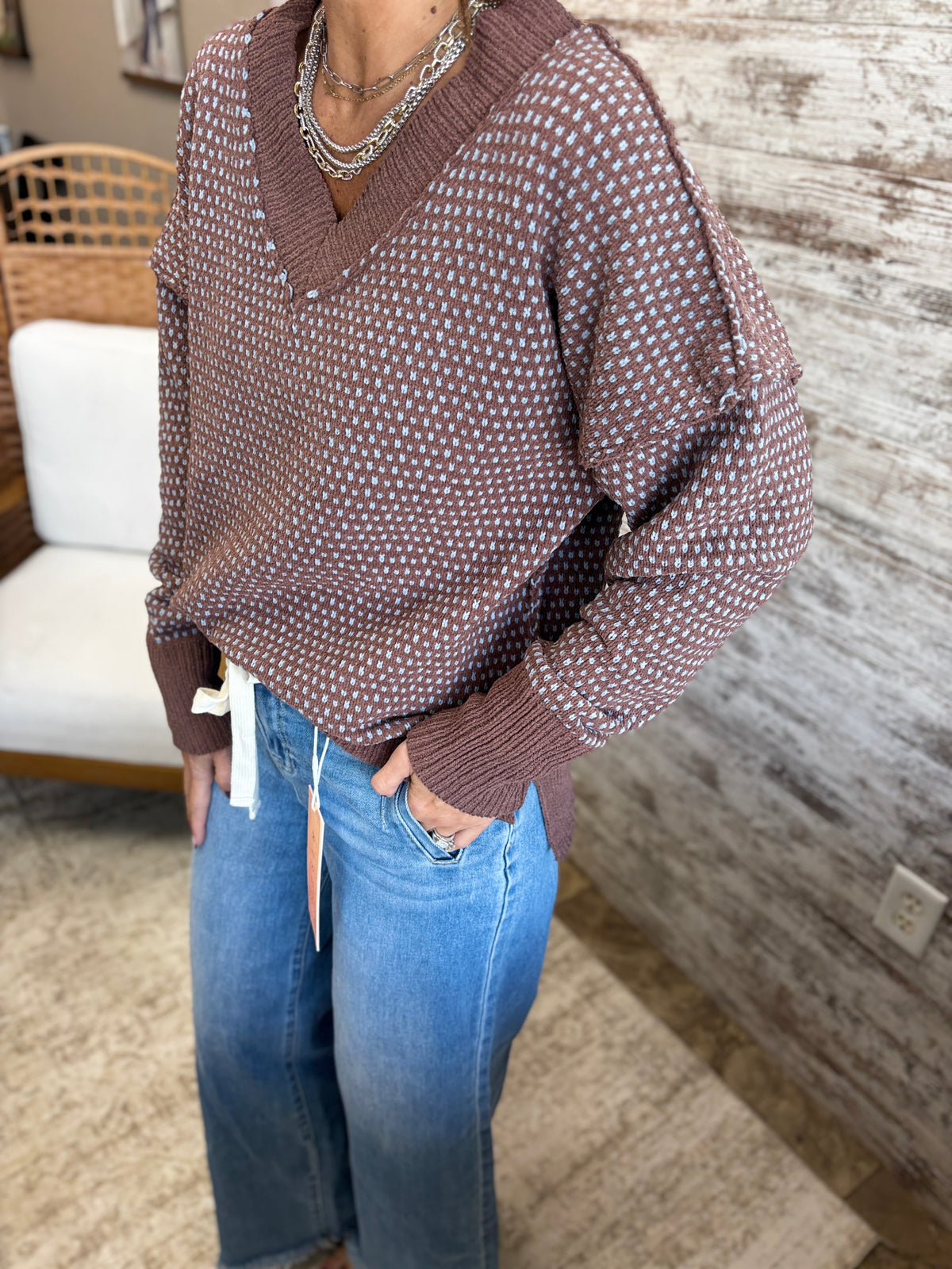Brown V Neck Sweater