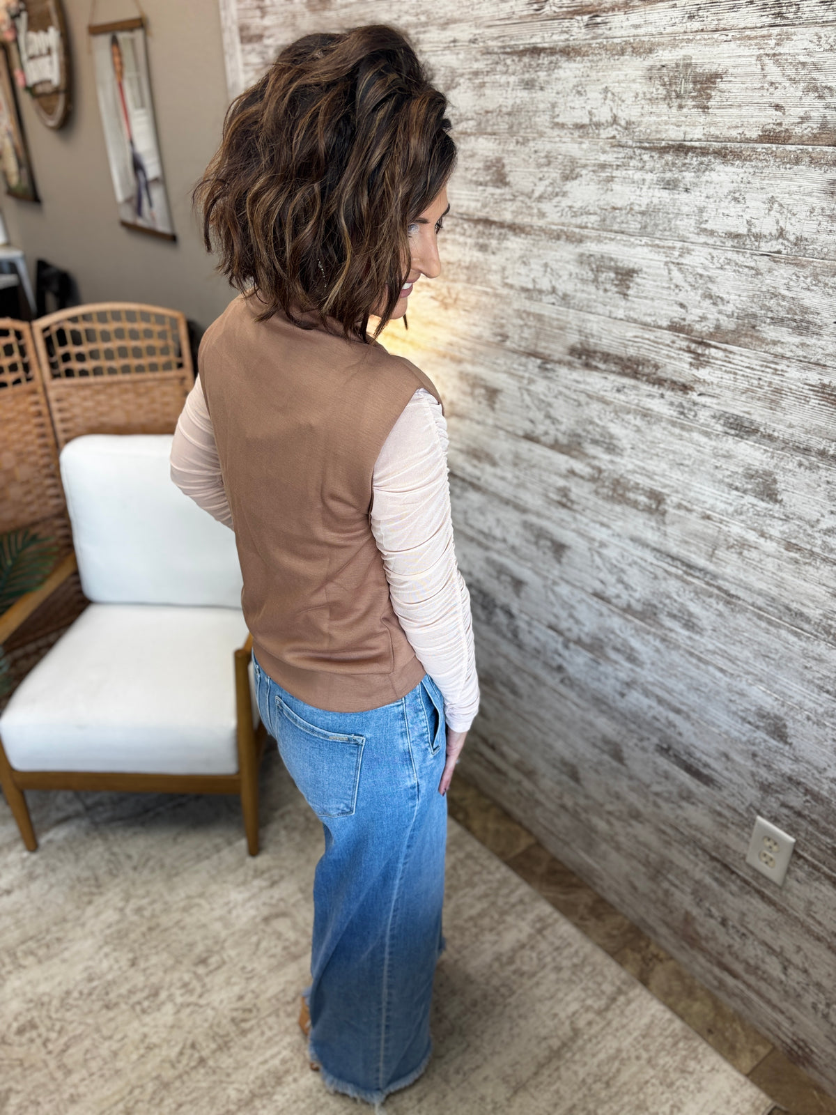 Mocha Brushed Modal Mock Neck Sleeveless Top