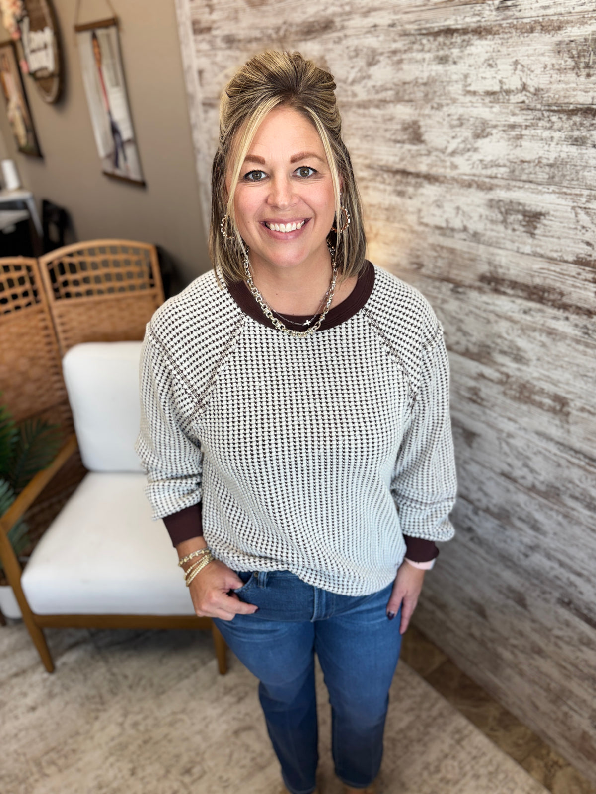 Chocolate Waffle Knit Pullover