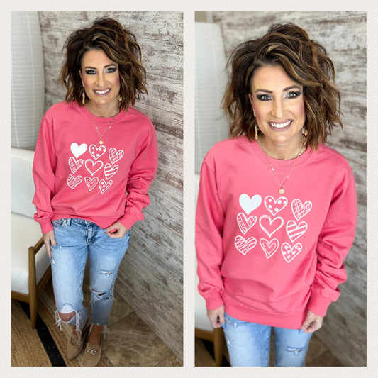 Valentine Heart Coral Vintage Washed Crewneck