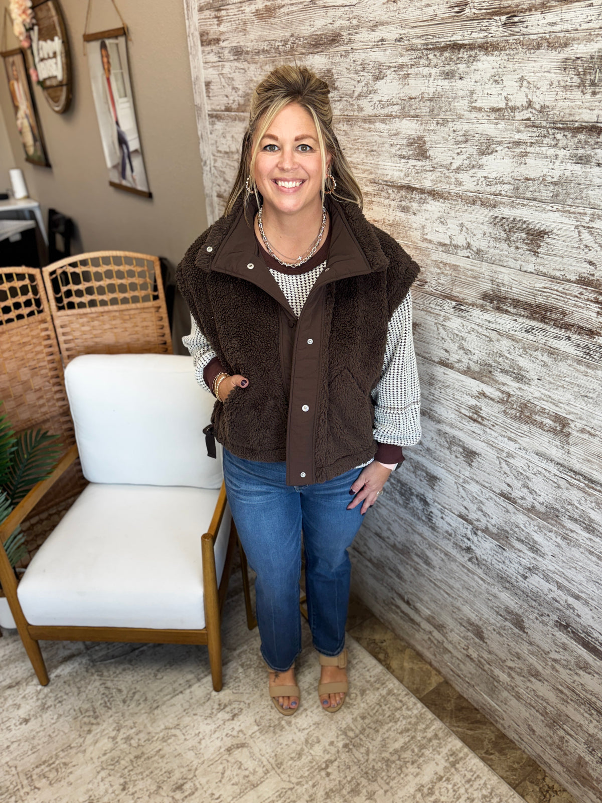 Brown Sherpa Tie Vest