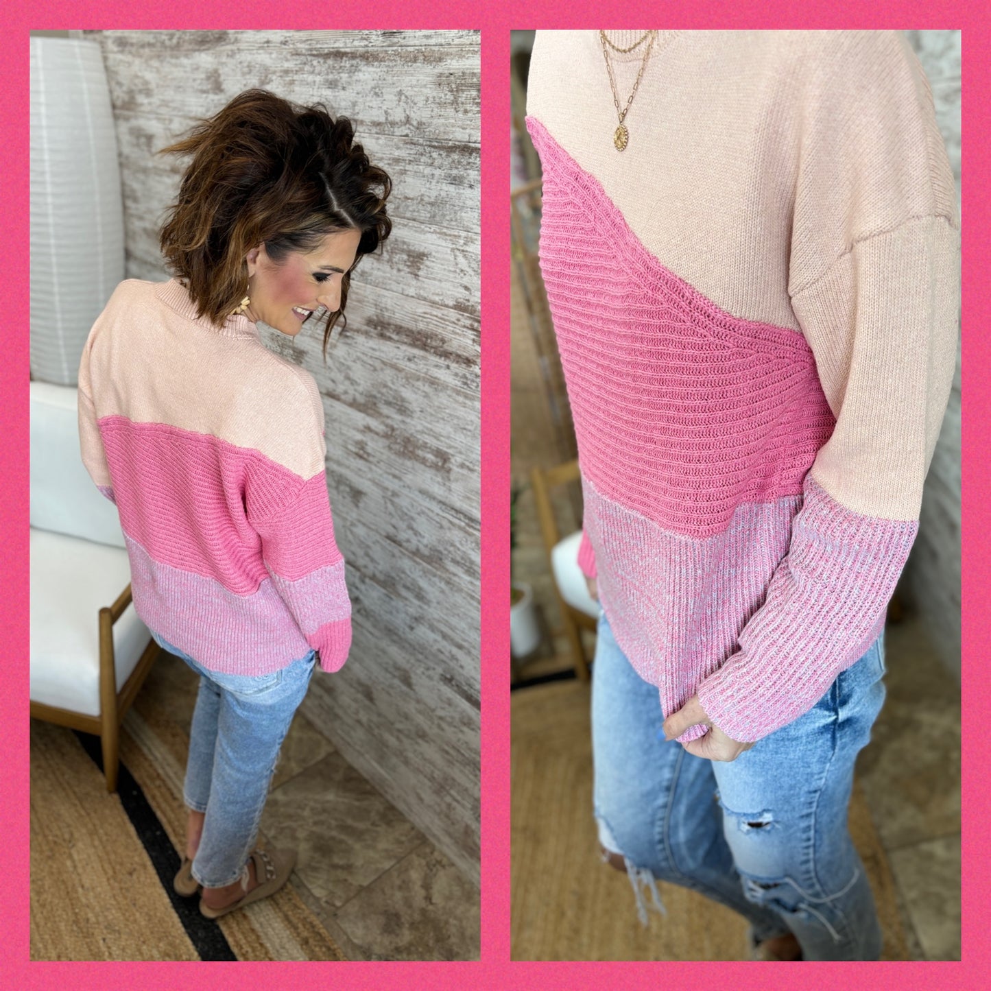Diagonal Drop Shoulder Color Block Sweater