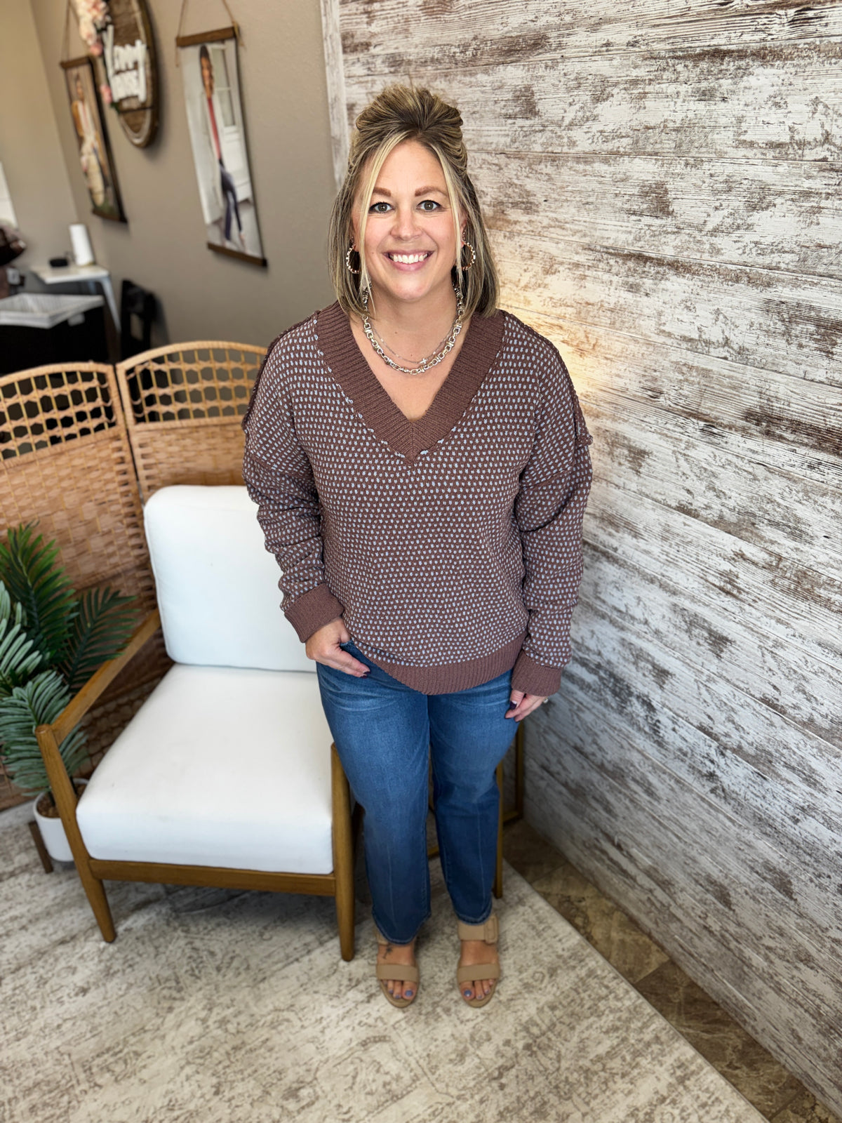 Brown V Neck Sweater