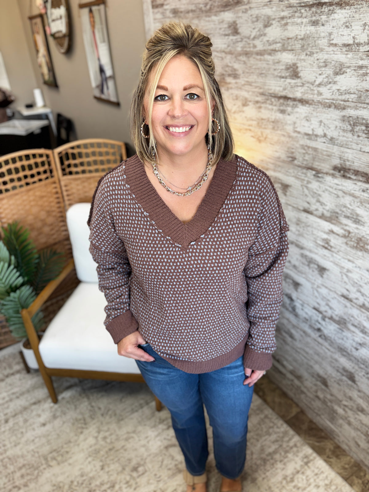Brown V Neck Sweater