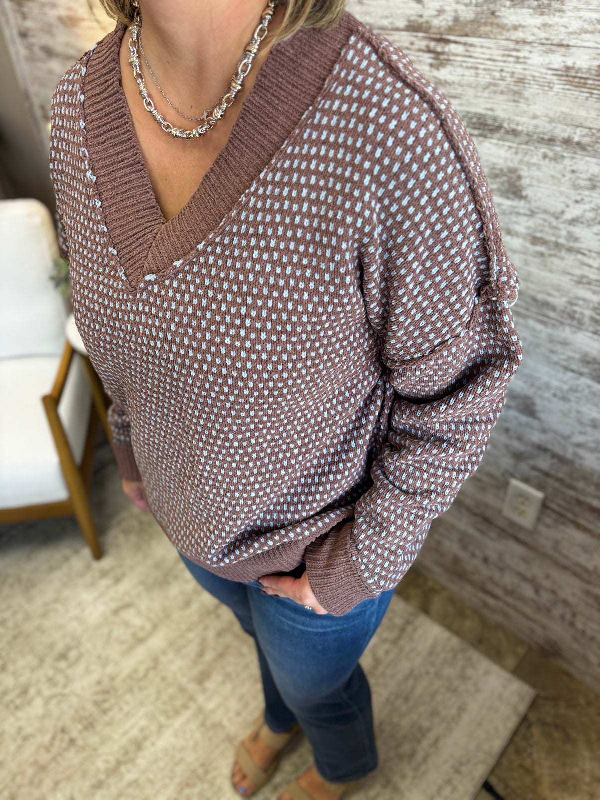 Brown V Neck Sweater