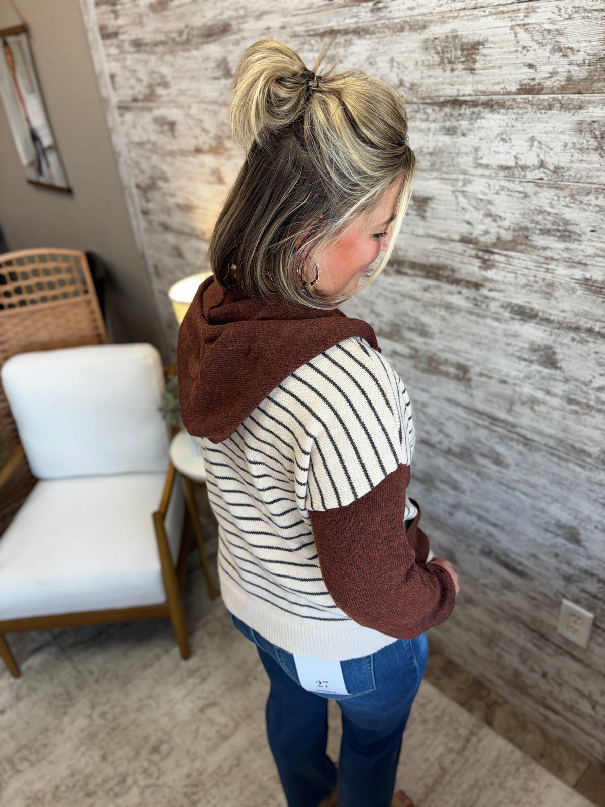 Oatmeal Color Blocked Button Down Hoodie Cardigan
