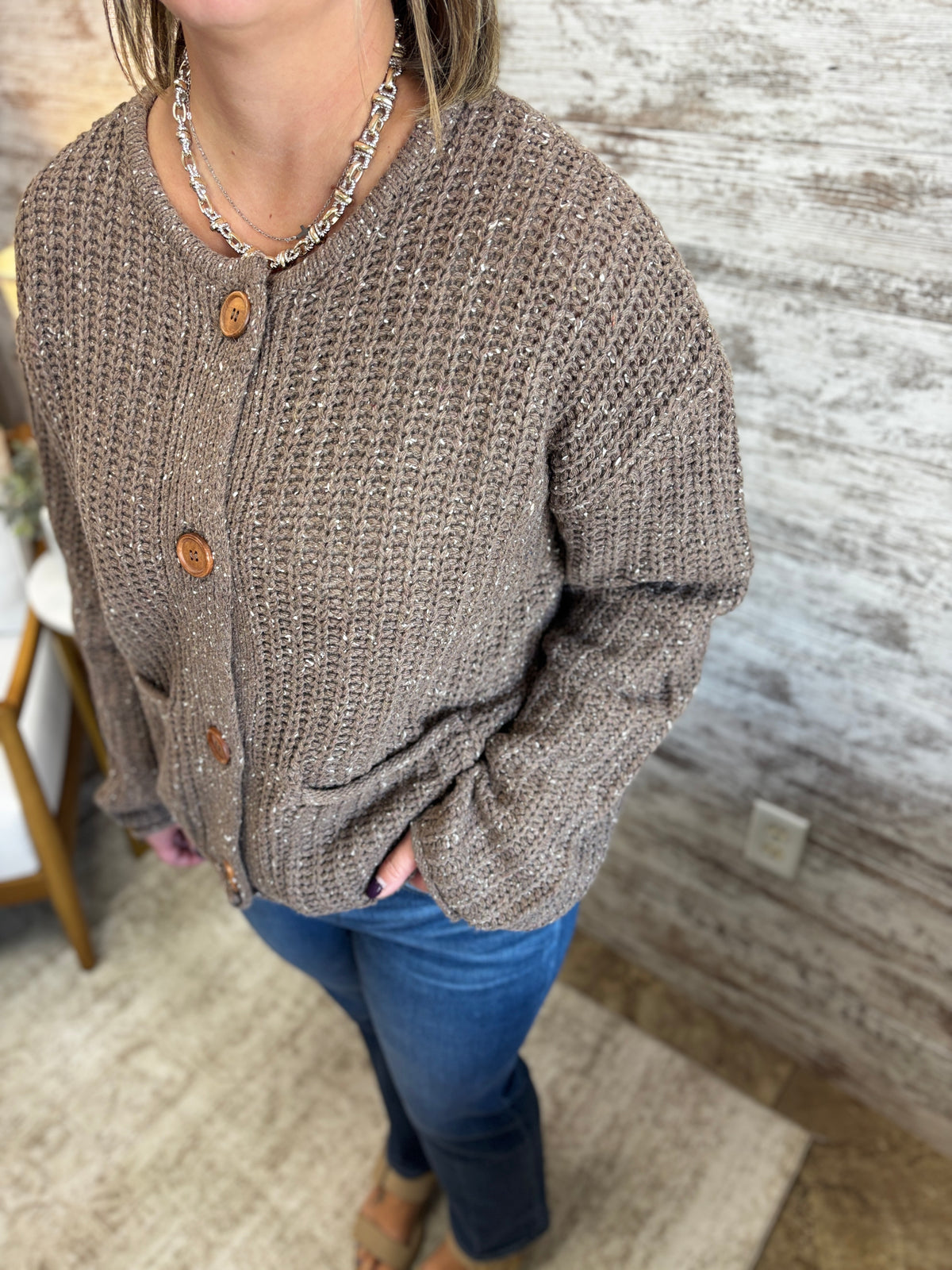 Brown Button Down Chunky Knit Cardigan