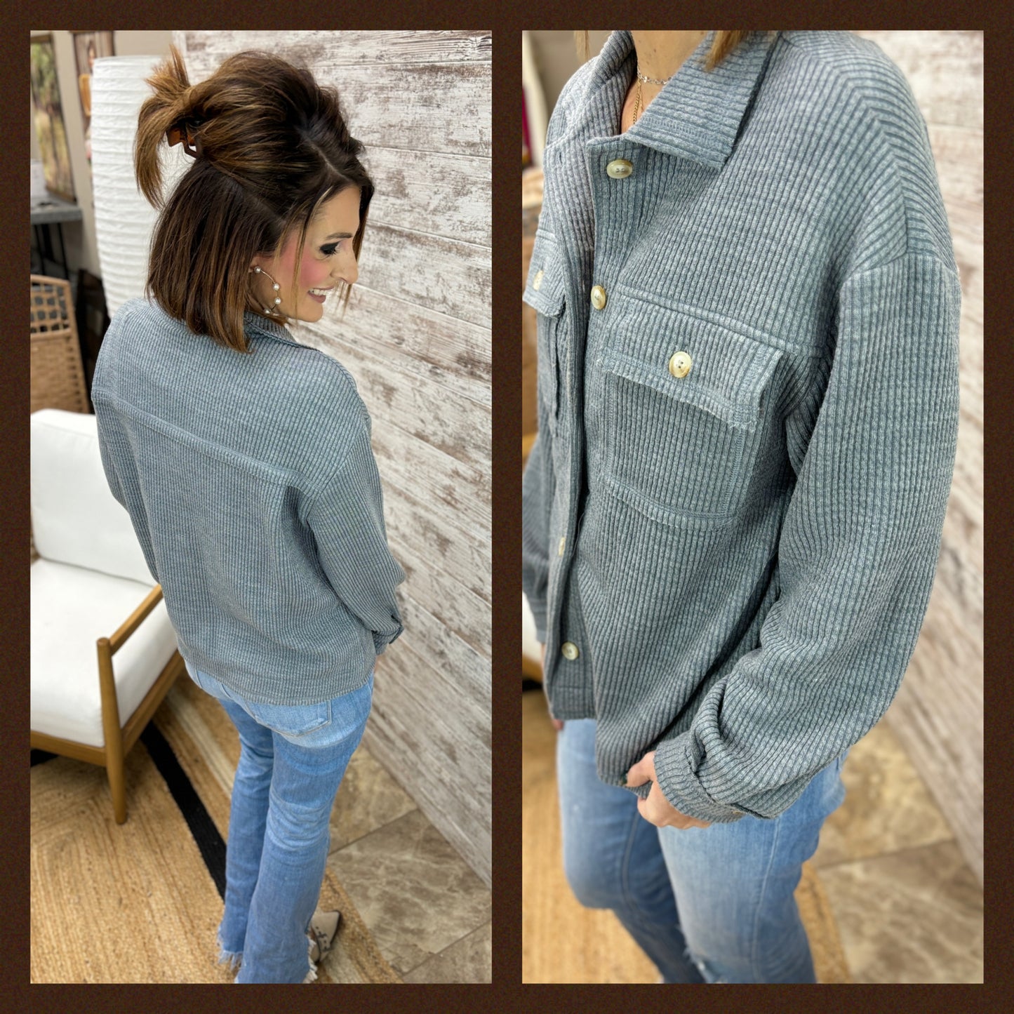 Ribbed Knit Button Down Jacket ~ 2 Colors