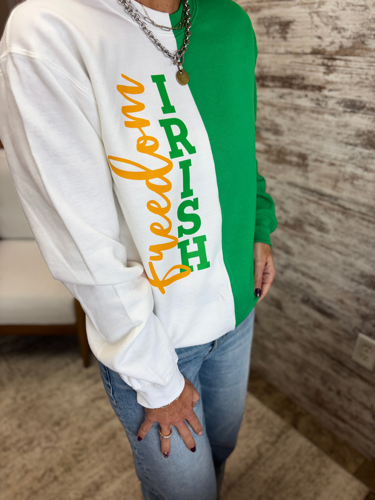 Freedom Irish Two Tone Gildan Kelly Green/White Crew
