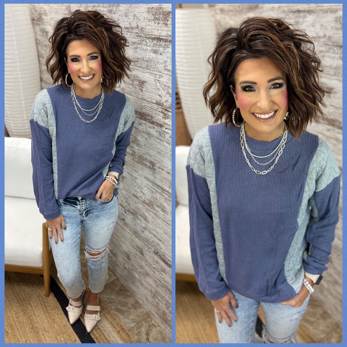 Mixed Waffle Crew Neck-2 Colors