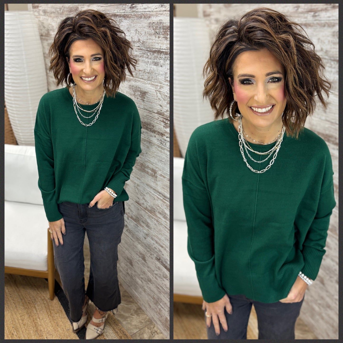 Dark Green Center Seam Sweater