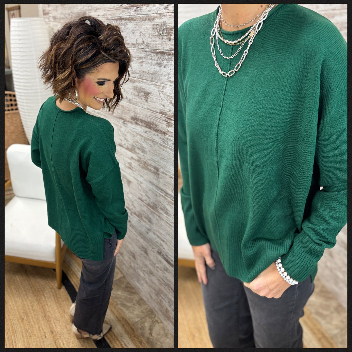 Dark Green Center Seam Sweater