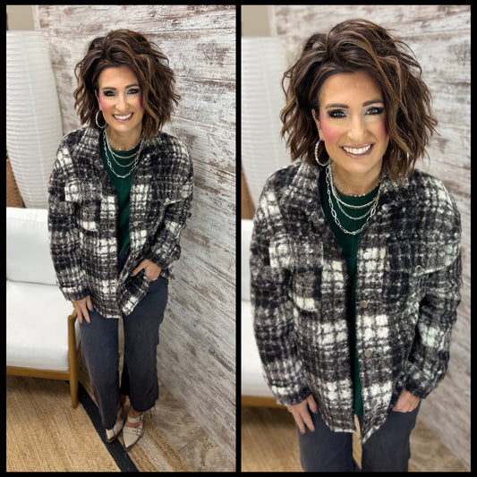 Black Plaid Boucle Shacket