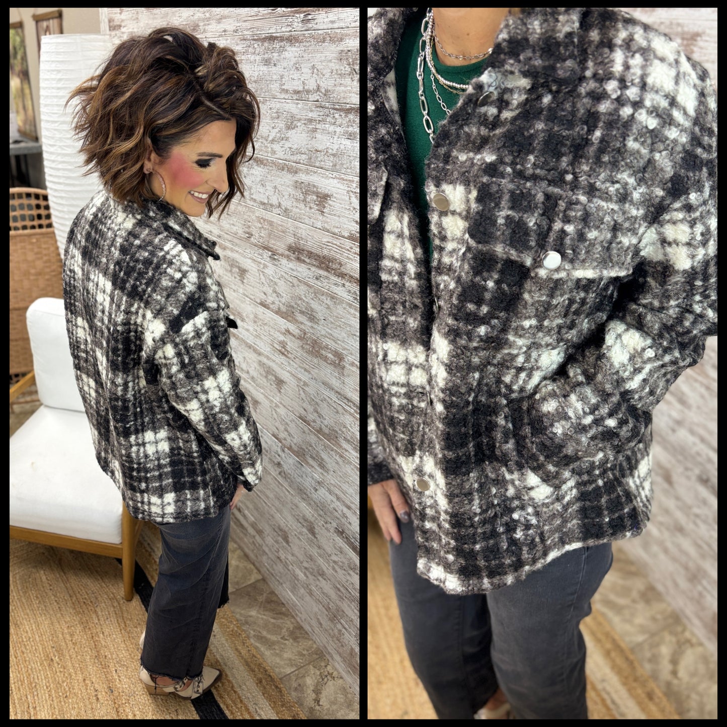 Black Plaid Boucle Shacket