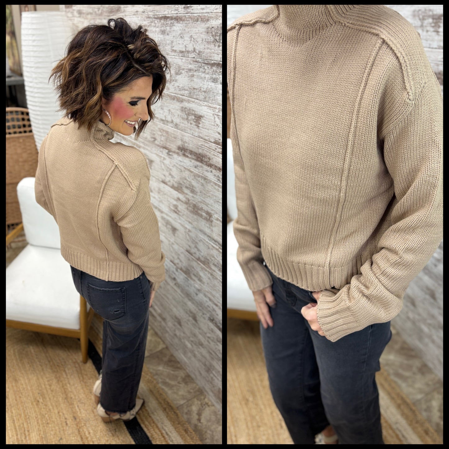 Dk Taupe High Roll Neck Sweater
