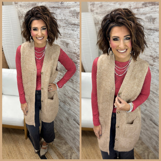 Latte Teddy Long Line Vest