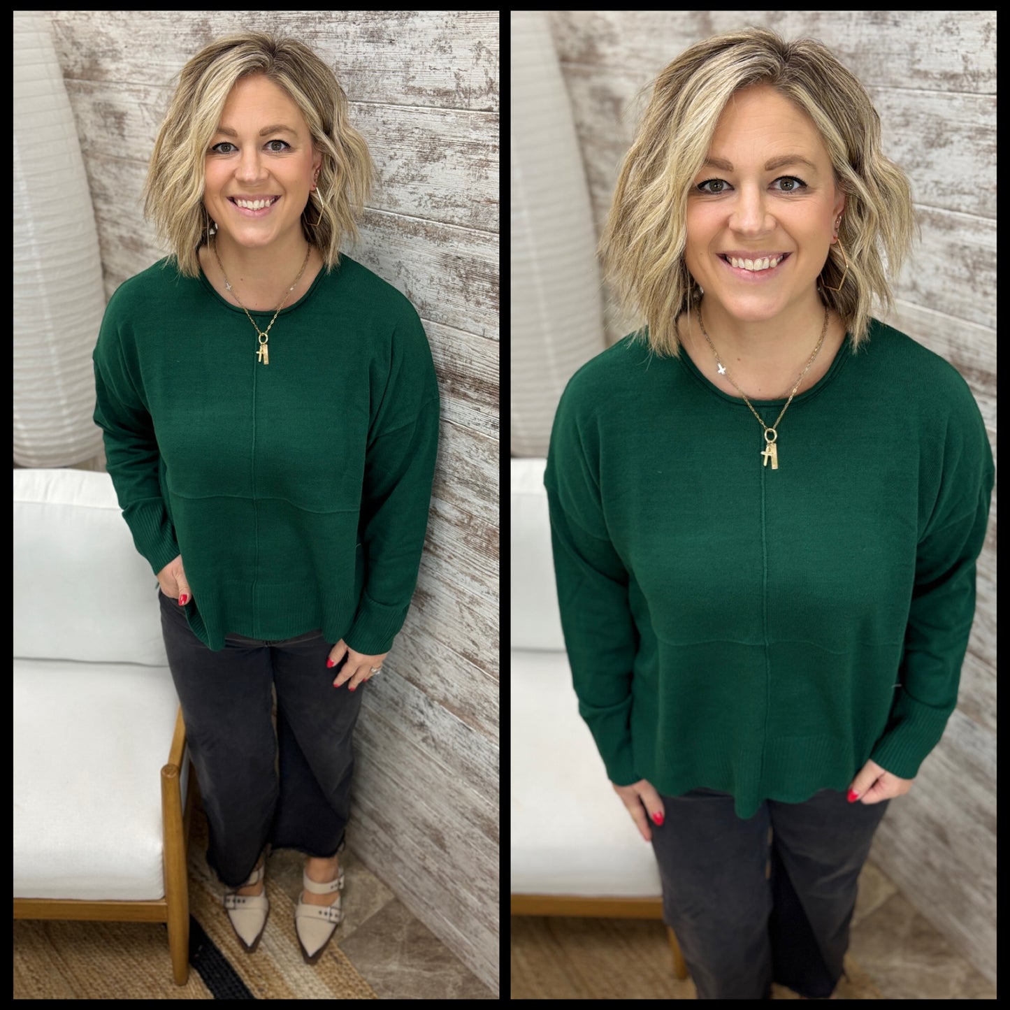 Dark Green Center Seam Sweater