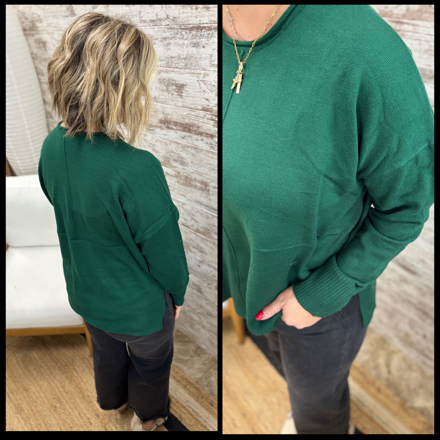 Dark Green Center Seam Sweater