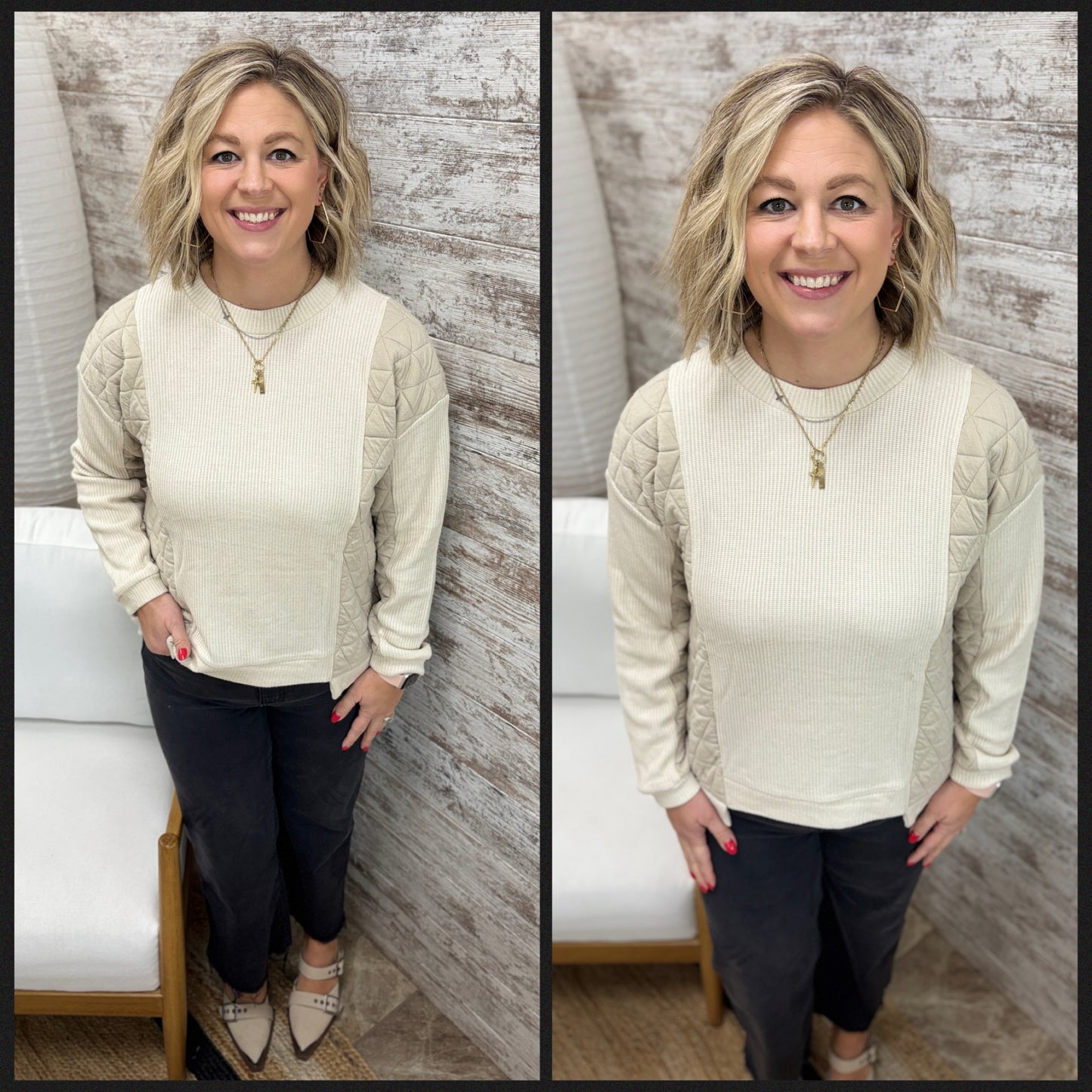 Mixed Waffle Crew Neck-2 Colors