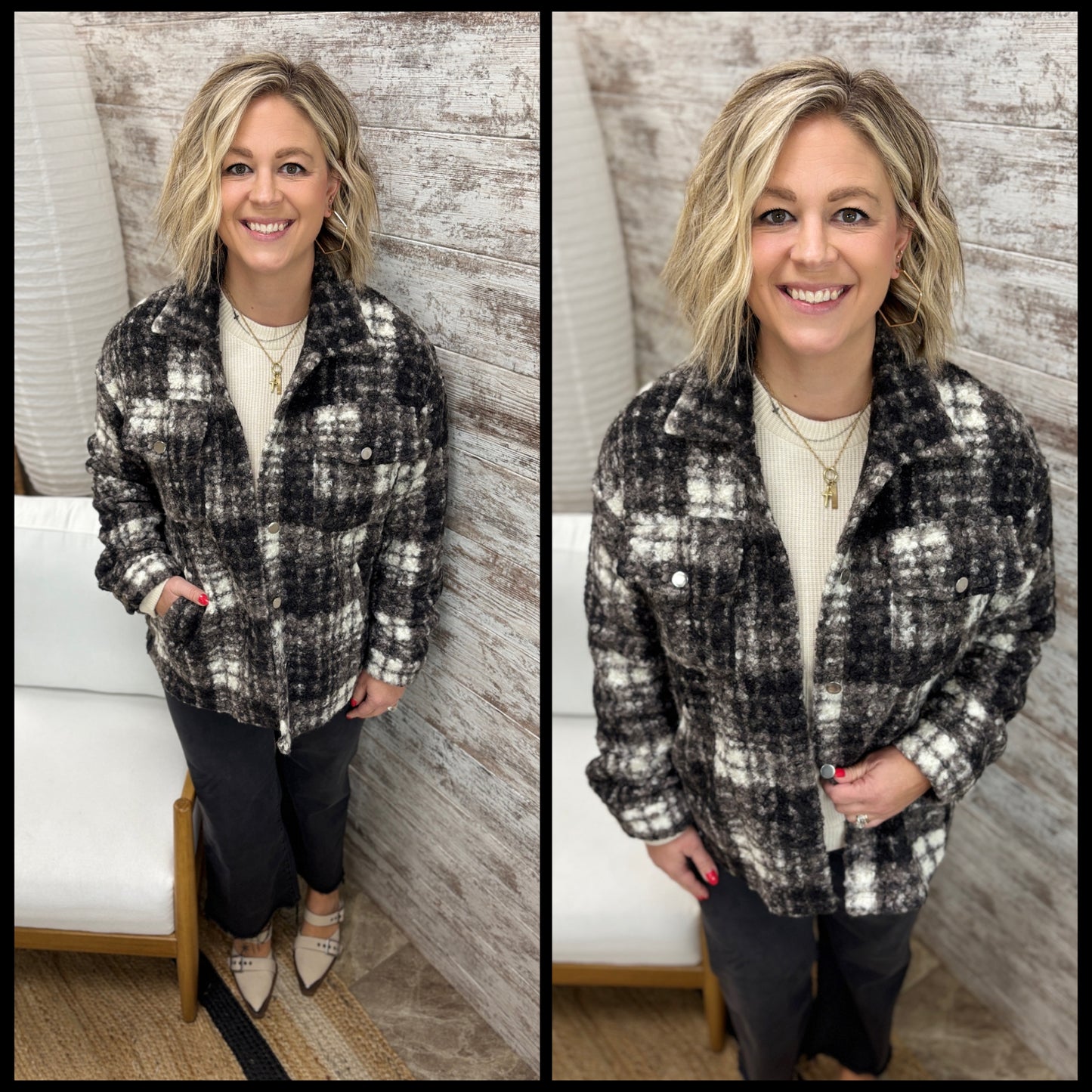 Black Plaid Boucle Shacket