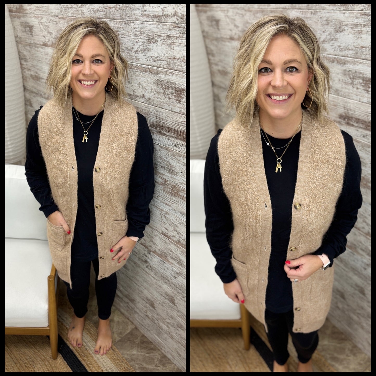 Latte Teddy Long Line Vest