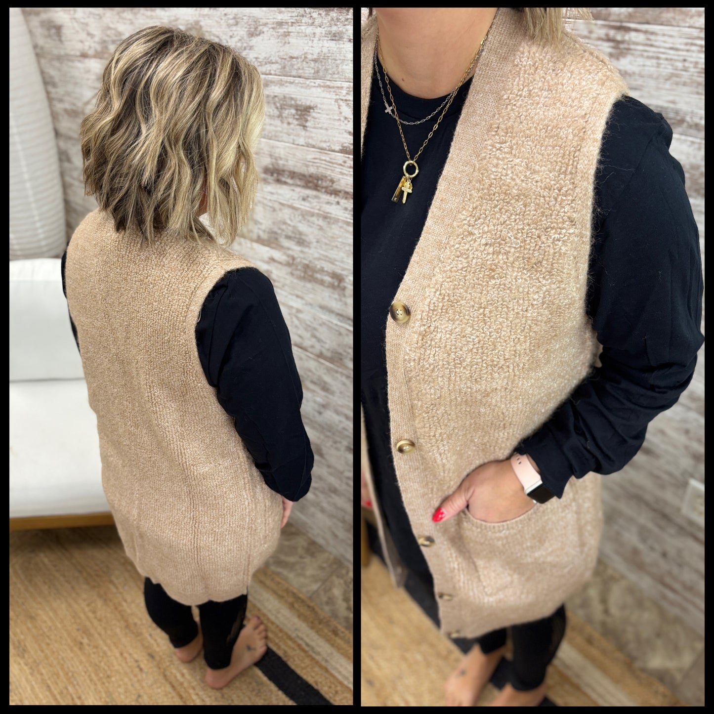Latte Teddy Long Line Vest
